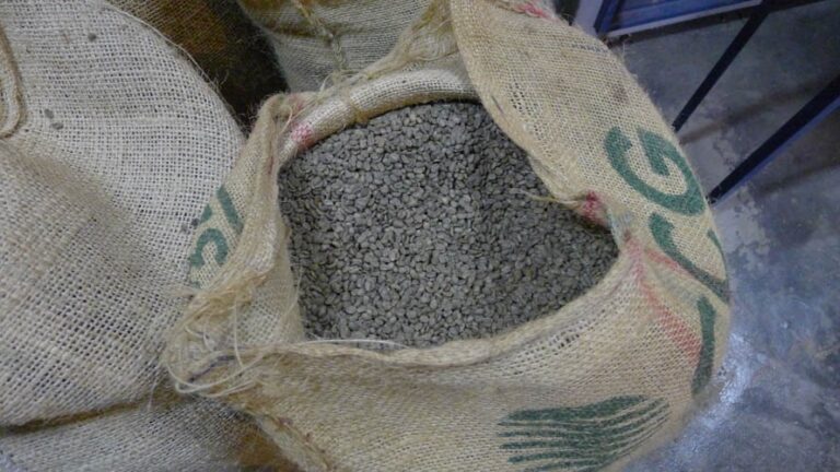 Sac de café vert prêt à partir pour la France