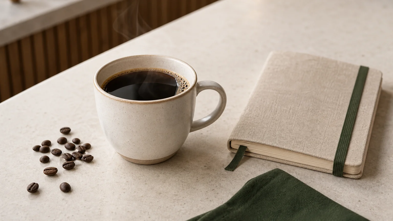 Tasse de café et carnet de dégustation dans un espace professionnel