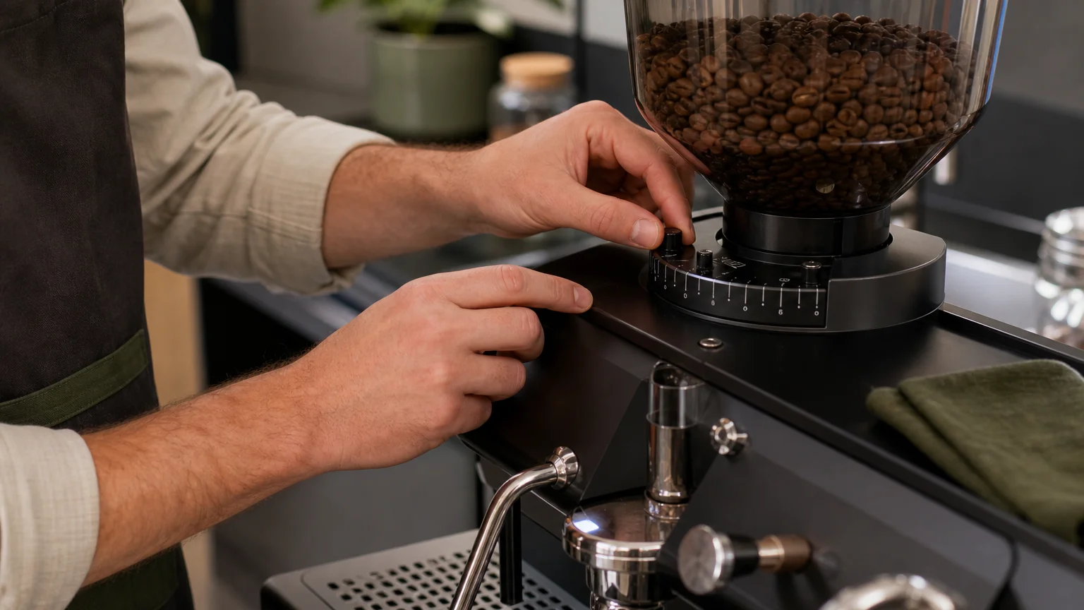 Réglage du moulin d’une machine à café professionnelle