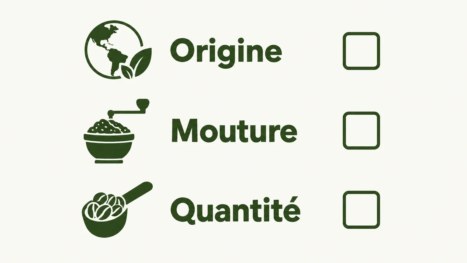 Checklist pour comparer l’origine, la mouture et la quantité d’un coffret